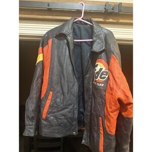 Tide Racing Team Vintage 90s Y2K  Leather Jacket Black Orange NASCAR Mens XLarge